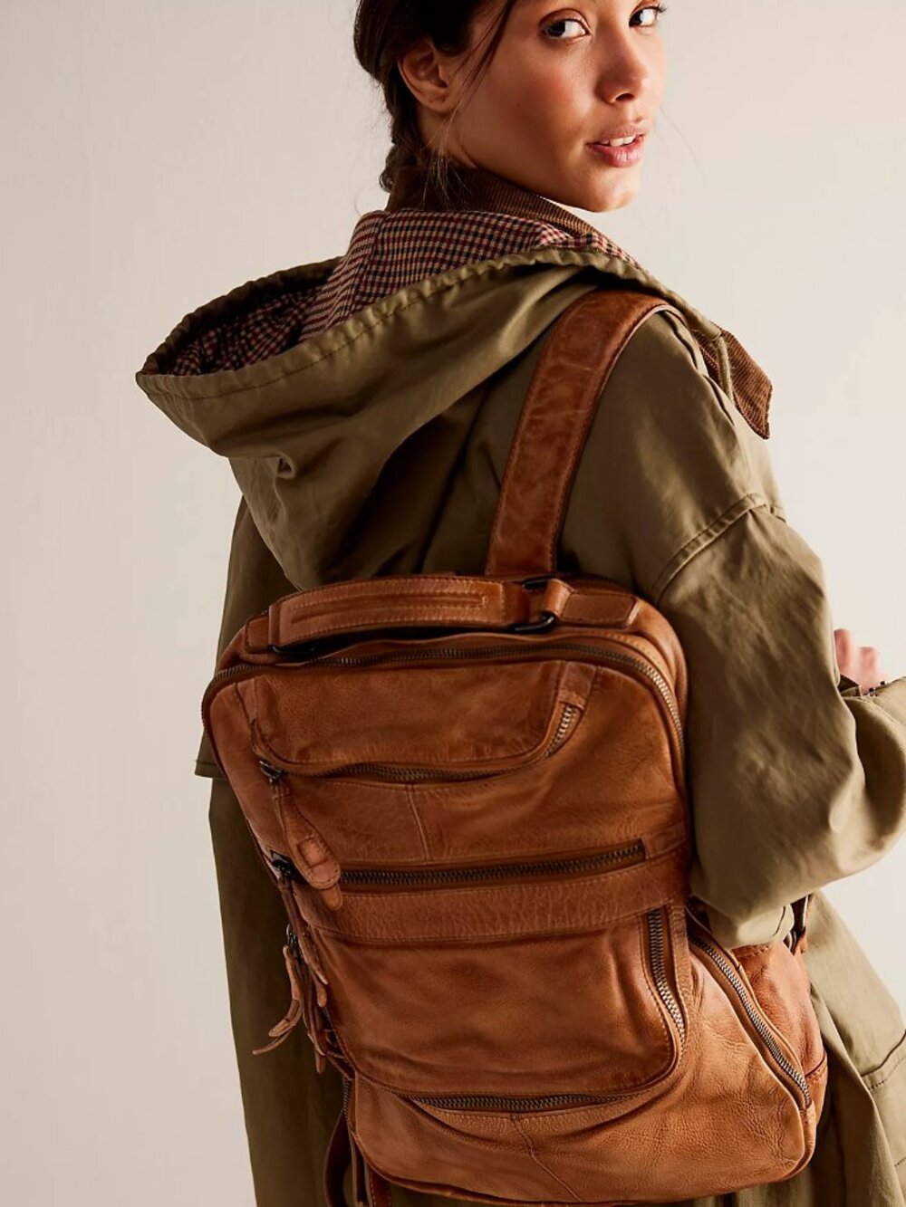 FREE PEOPLE We The Free East End Leather Backpack In Sand NWT